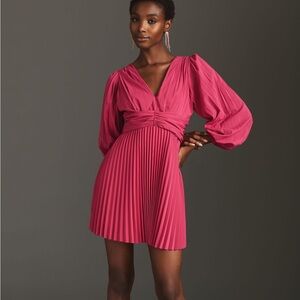 Anthropologie Aureta Pleated Long-Sleeve V-Neck Dress Small